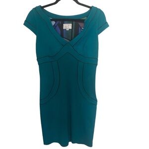 Alberto Makali Wool blend pipping accent teal mini dress